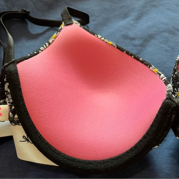 PINK Wear Everywhere Push Up Bra Floral Daisies Underwire Lace Black 34C - Picture 7 of 12